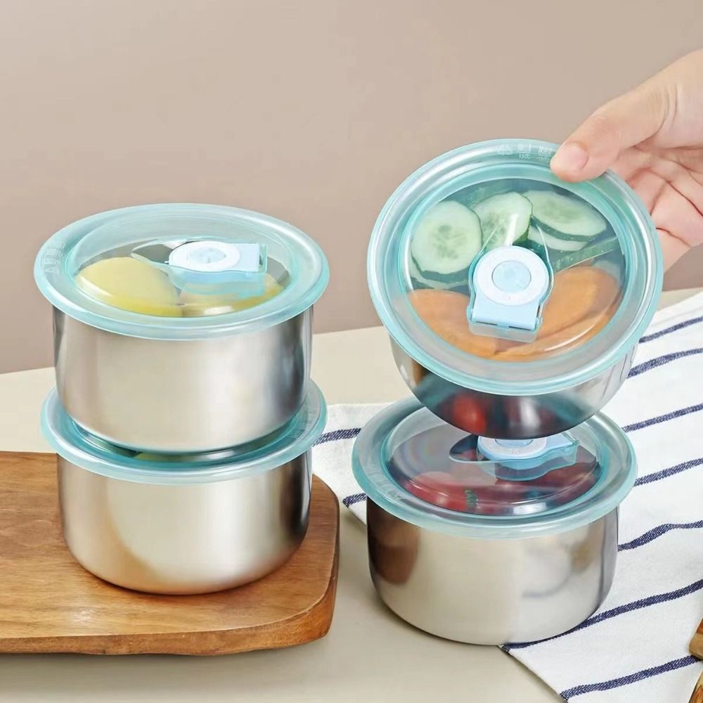 Meal Prep Plan - กล่องใส่อาหารกลางวันแบบปิดสนิทอเนกประสงค์กล่องเก็บความชามสแตนเลสกลมสำหรับเก็บอาหารสดตู้เย็นแช่แข็ง