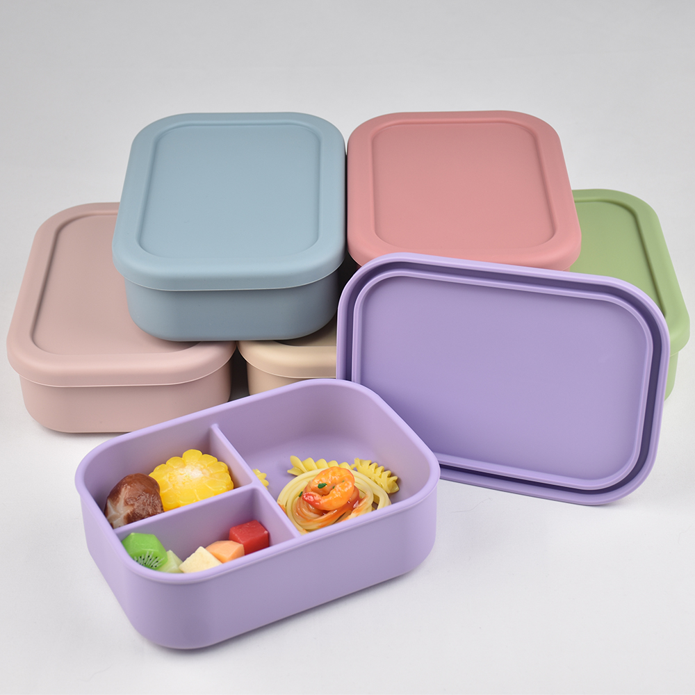 Meal Prep Ideas - กล่องอาหารกลางวันแบบซิลิโคน 3 ช่อง สำหรับเด็กและผู้ใหญ่ - ป้องกันการรั่วซึม