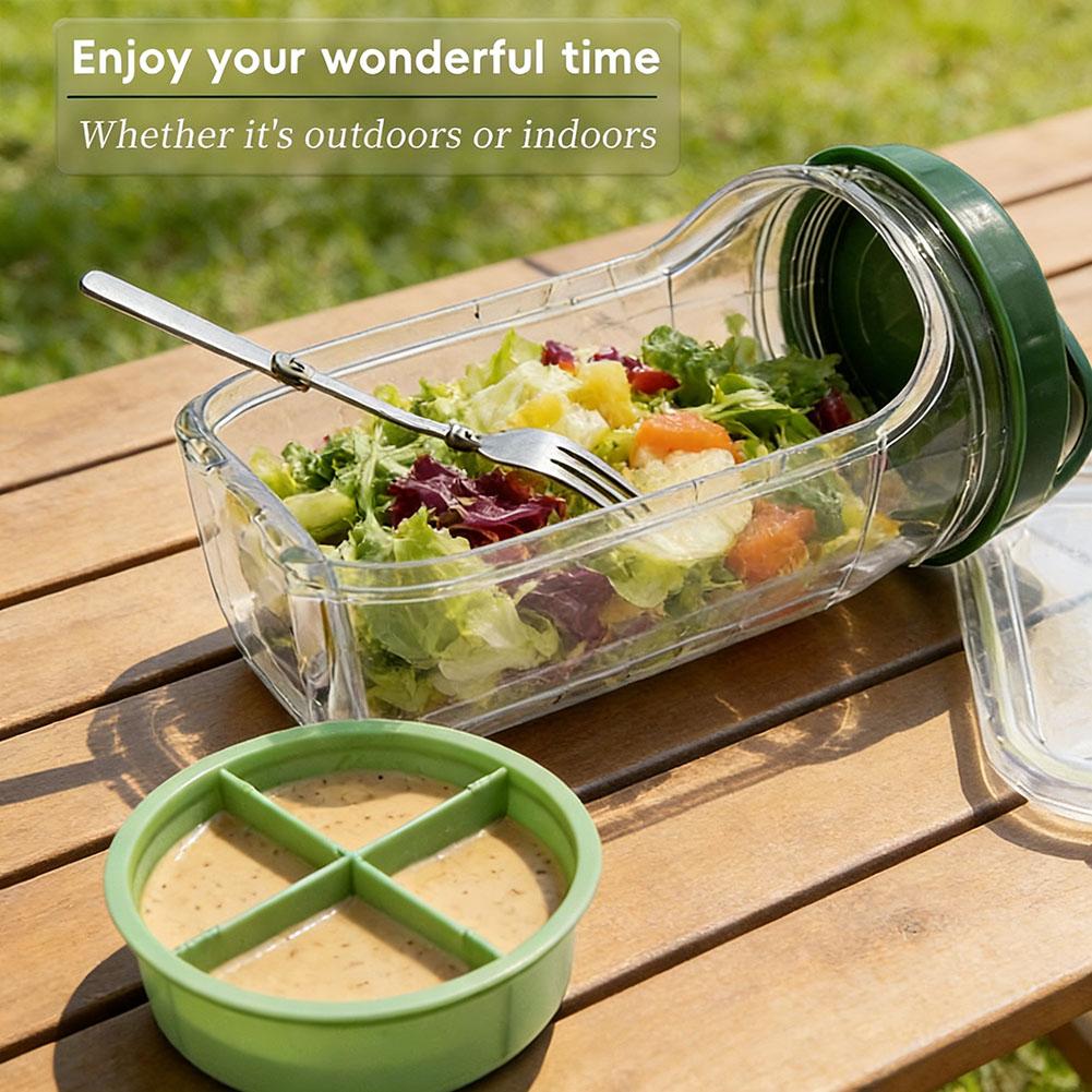 Salad Container Jar - กล่องสลัดพลาสติกกันรั่วพร้อมฝาเปิดด้านข้าง ถ้วยเก็บผลไม้สำหรับอาหารเช้าแบบพกพาสำหรับปิกนิกโฮมออฟฟิศ