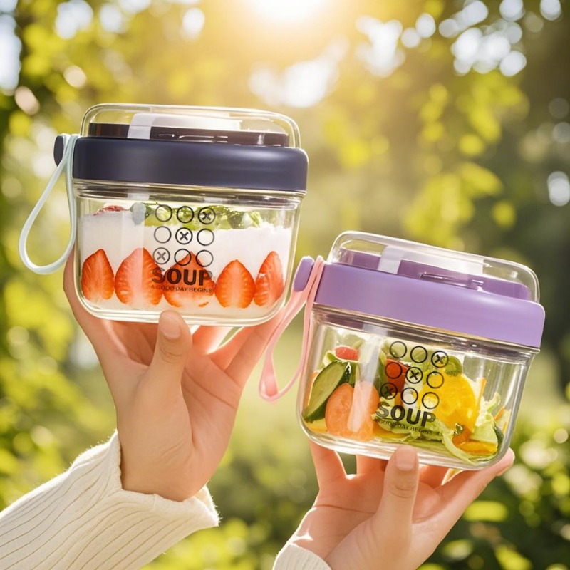 Salad Container Jar - ถ้วยสลัดถ้วยข้าวโอ๊ตสองชั้นแบบพกพานักเรียนอาหารเช้าถ้วยโยเกิร์ตถ้วยพร้อมฝาปิดกล่อง
