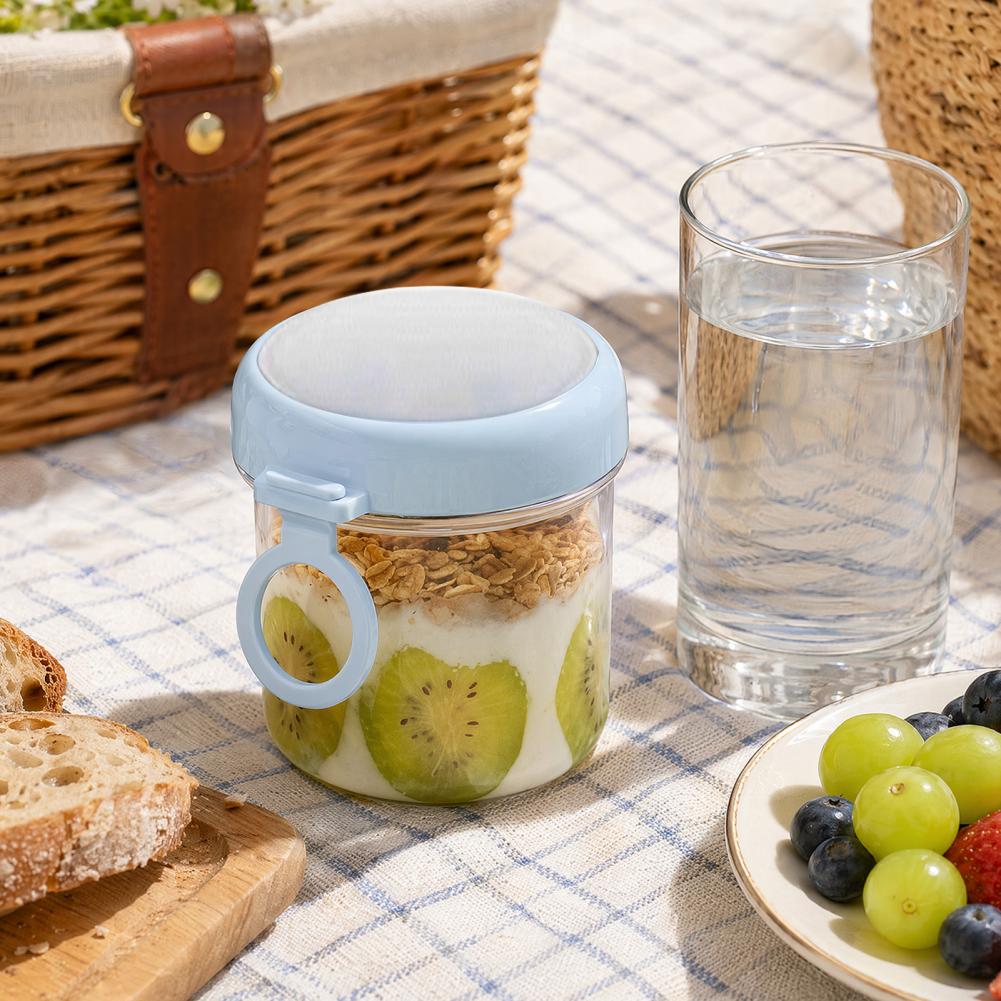 Overnight Oat Jar - ภาชนะใส่ข้าวโอ๊ตข้ามคืน โถเก็บขนม โถแก้วใส่ข้าวโอ๊ตข้ามคืนพร้อมฝาปิดกันรั่ว ห่วงแขวนแบบพกพา ใช้ซ้ำได้สำหรับโยเกิร์ต