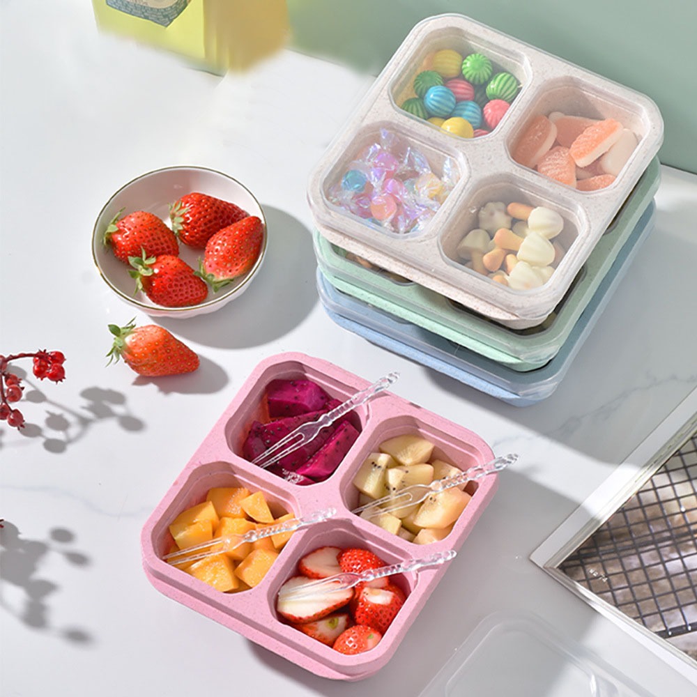 Meal Prep Ideas - กล่องใส่อาหารแบบใช้ซ้ำได้ 1 ชิ้น ทำจากฟางข้าวสาลี มี 4