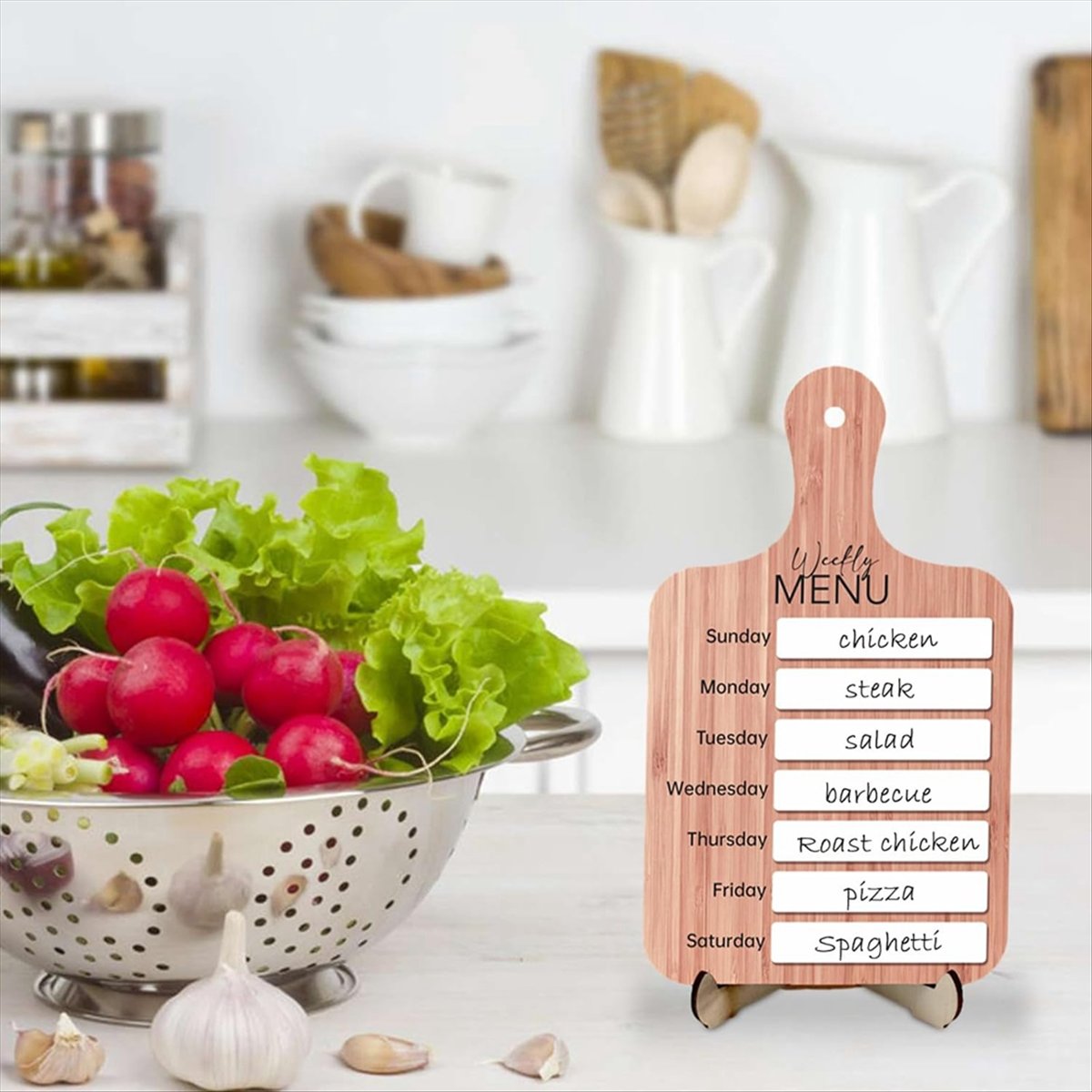 Meal Prep Plan - กระดานวางแผนอาหารประจำสัปดาห์สำหรับตู้เย็นที่บ้าน - กระดานวางแผนอาหารประจำสัปดาห์แบบแม่เหล็กทำจากไม้สำหรับตู้เย็นในครัว