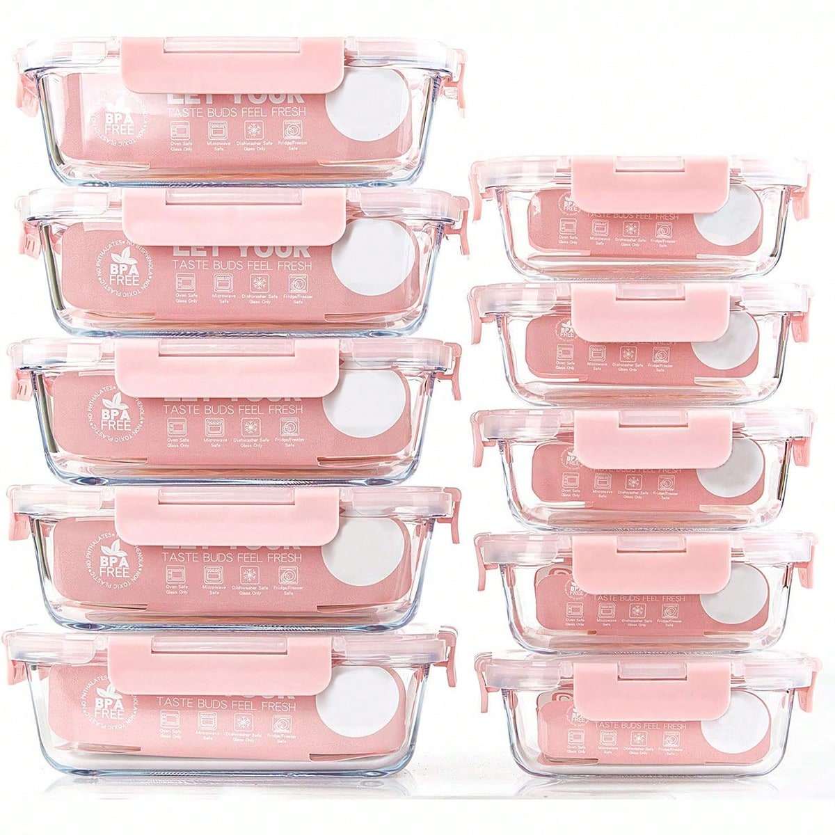 Meal Prep Ideas - ชุดกล่องแก้วสำหรับเตรียมอาหาร 10 ชิ้น, กล่องเก็บอาหารพร้อมฝาปิดที่ปิดสนิท, กล่องอาหารกลางวันแก้ว, ใช้ได้กับไมโครเวฟ,