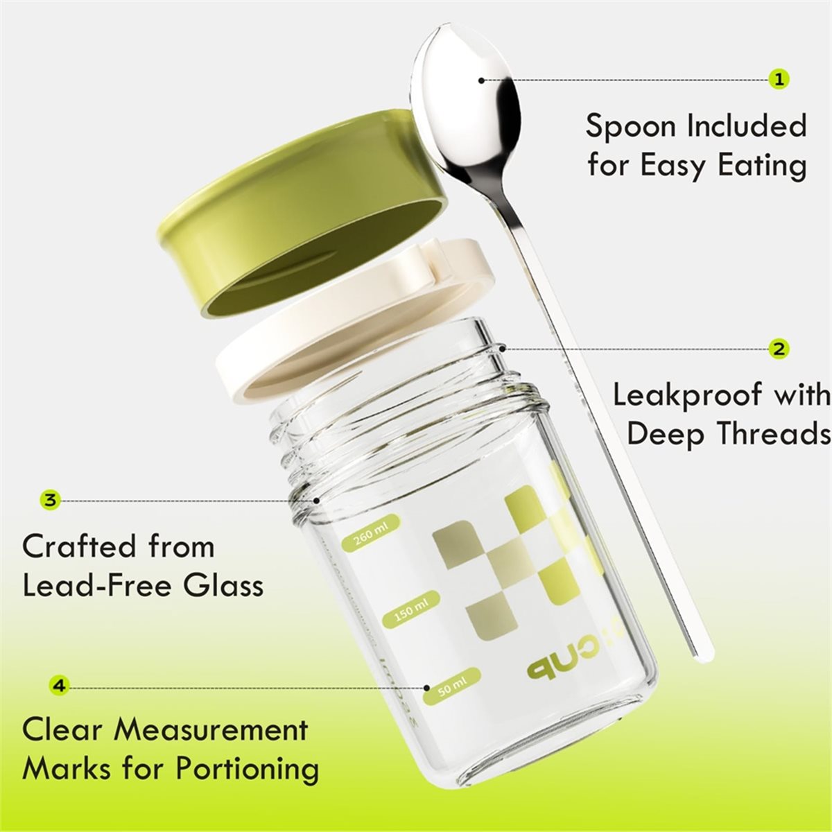 Overnight Oat Jar - A67T ชุดใหม่ 4 ชิ้น โหลแก้วสำหรับโอเวอร์ไนท์โอ๊ตส์ ขนาด