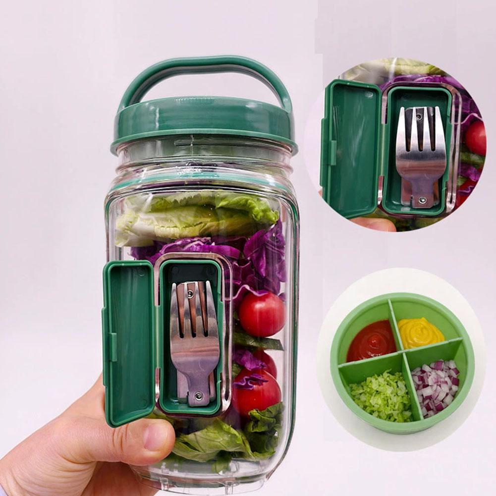 กระปุกใส่สลัดแบบพกพาพร้อมส้อมแ - Salad Container Jar บทวิจารณ์และราคา