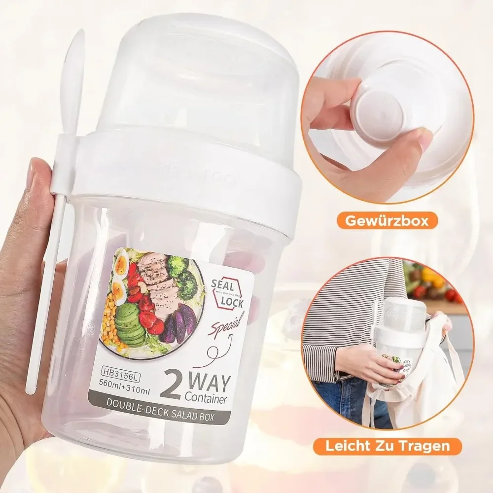 ถ้วยสลัดถ้วยอาหารเช้าแบบพกพาเก - Salad Container Jar บทวิจารณ์และราคา