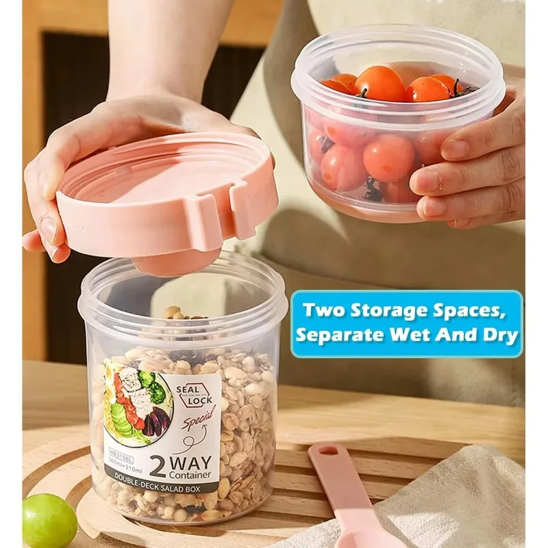 ถ้วยสลัดพกพา ถ้วยข้าวโอ๊ตสองชั - Salad Container Jar บทวิจารณ์และราคา