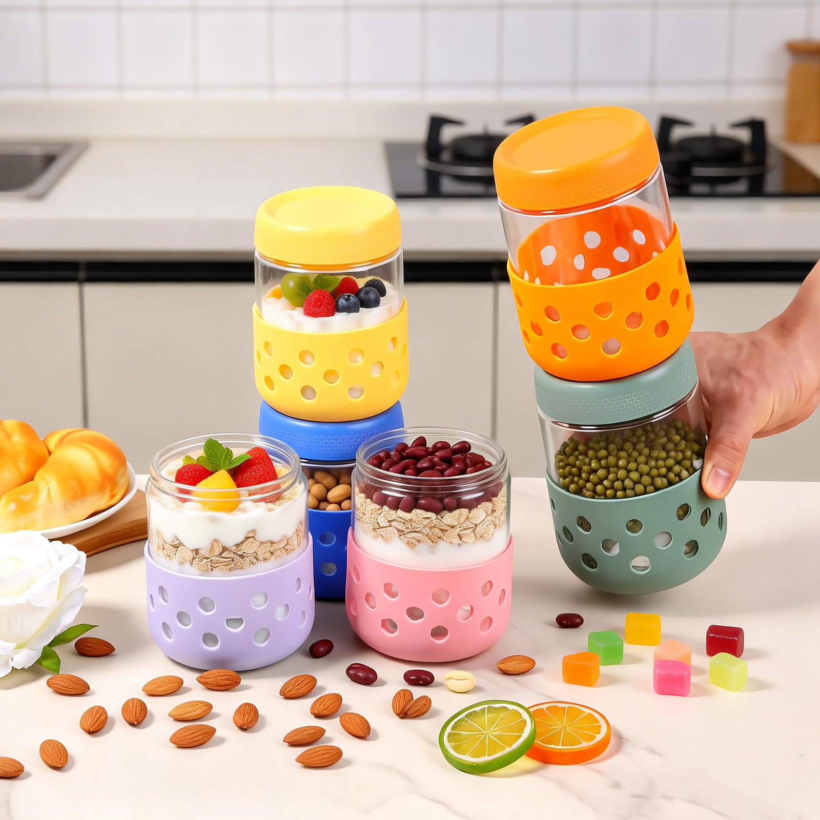 แพ็ค 2/4/6 ชิ้น  ภาชนะใส่โอ๊ตม - Overnight Oat Jar บทวิจารณ์และราคา